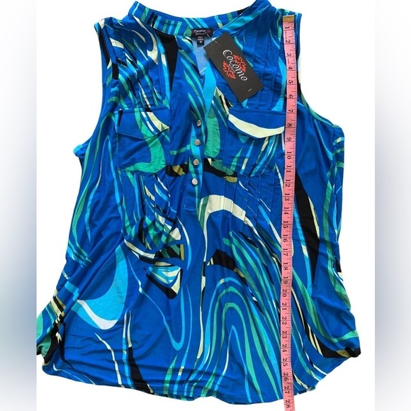 COCOMO 1X Blue Green Plus Size sleeveless
women's Blouse top tunic shirt - Picture 10 of 12